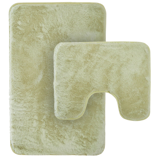 OLIVIA ROCCO 2 Piece Bath Mat Set Non Slip Super Absorbent Quick Dry Extra Soft Plush Rug And Toilet Mat Charcoal Sage Green Cream Natural