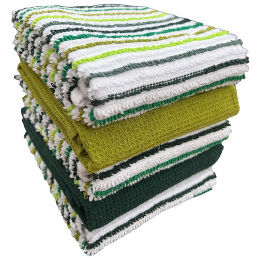OLIVIA ROCCO 5 Pack Cotton Kitchen Tea Towels Striped Ribbed Waffle 45cm x 65cm Quick Dry Super Absorbent Machine Washable Durable