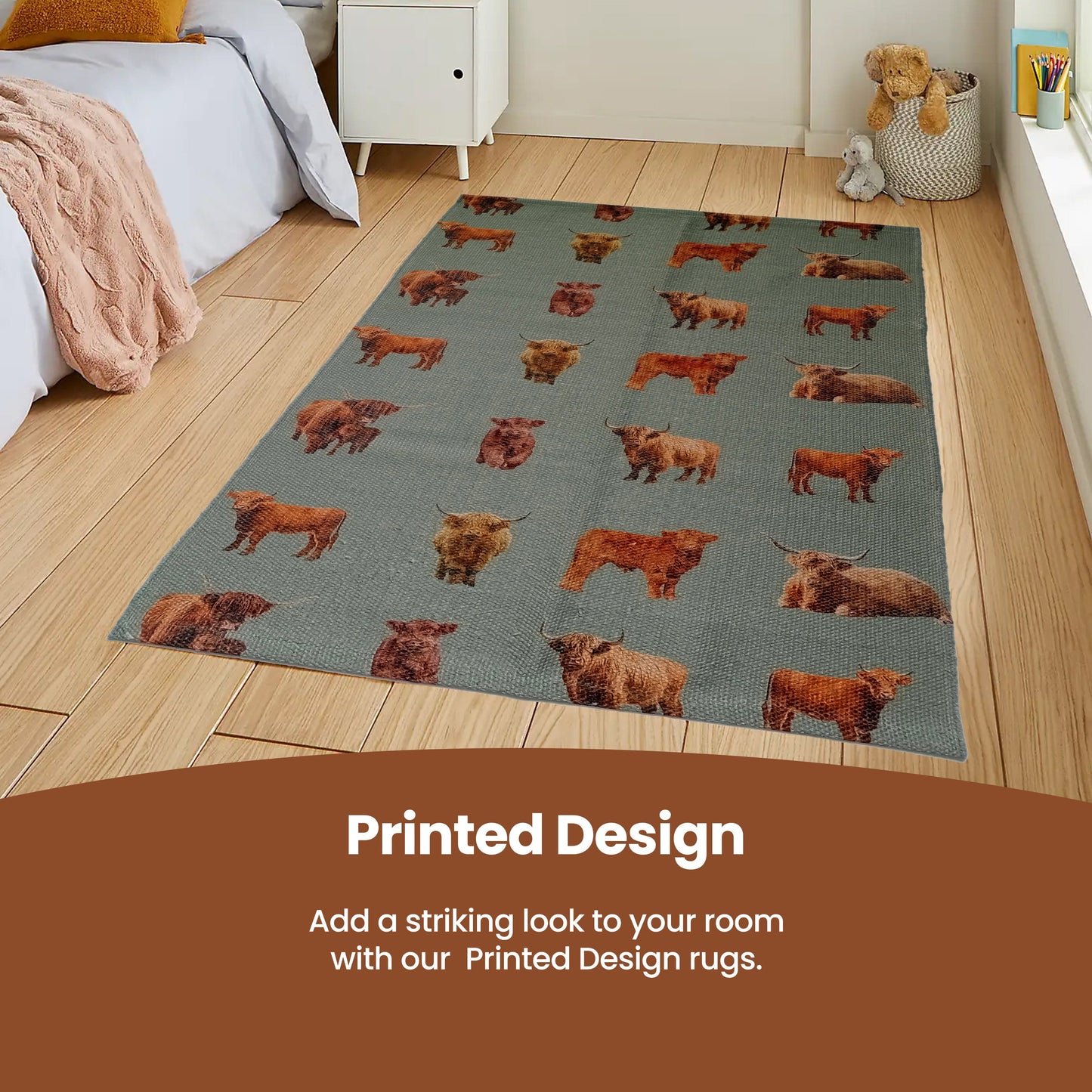 OLIVIA ROCCO Highland Cow Animal Print Non Slip Soft Durable Rug For Living Room Bedroom Hallway Office Eco Friendly Soft Pile Backing