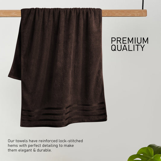 OLIVIA ROCCO Belmont Viscose Stripe Brown Towels 100% Cotton Hotel Quality Super Absorbent 10 Piece Bale Set Includes 4 Hand Towels And 12 Face Cloths