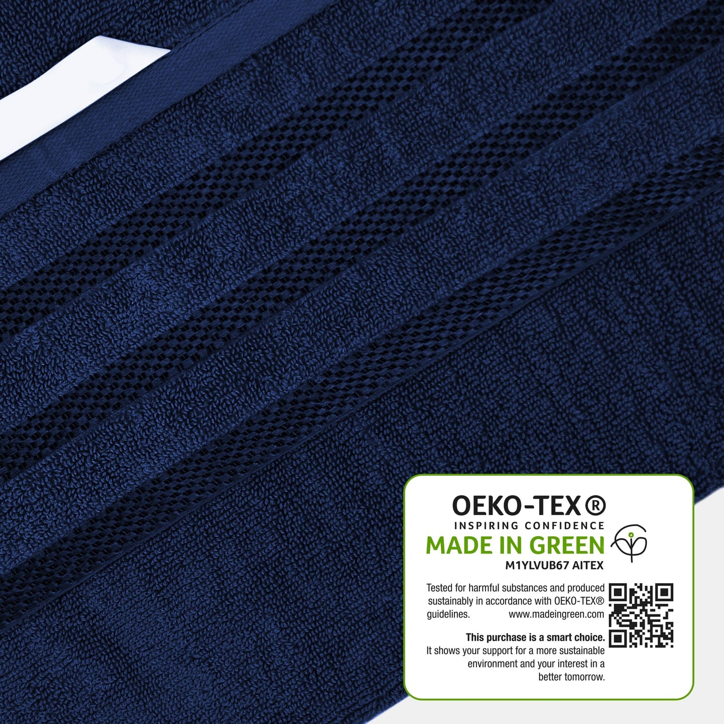 OLIVIA ROCCO Belmont Viscose Stripe Royal Blue Towels 100 Percent Cotton Hotel Quality 10 Piece Bale Set Includes 4 Hand Towels And 12 Face Cloths