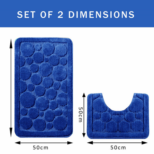 OLIVIA ROCCO Cali Bubbles 2 Piece Royal Blue Bath Mat And Pedestal Set Non Slip Soft And Absorbent Bathroom Mats For Comfort And Safety