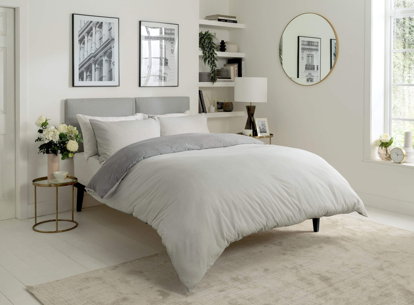 OLIVIA ROCCO Chambray Reversible Duvet Set Cotton Rich Bedding In Grey And Pink Sizes Include Single Double King Soft Cotton Rich Comfort