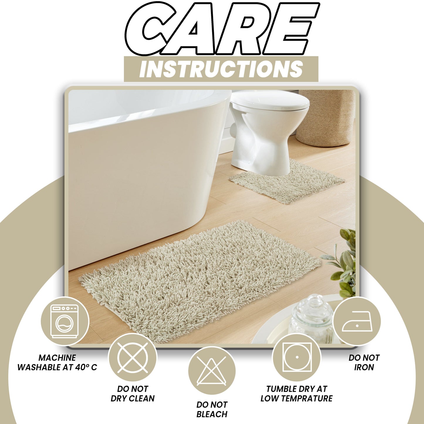 OLIVIA ROCCO Como 2-Piece Natural Bath Mat And Pedestal Set Non-Slip Super Absorbent Cotton Bathroom Mats Machine Washable For Everyday Use