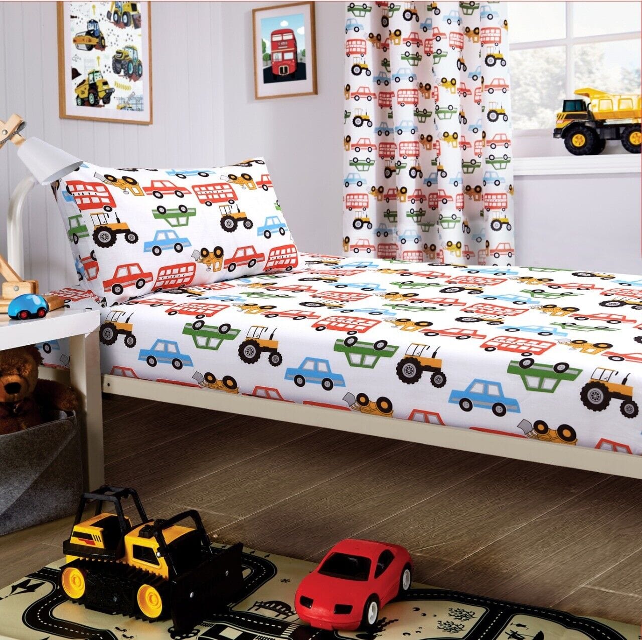 OLIVIA ROCCO Duvet Set Beep Beep Digger Trucks Theme Cotton Blend Matching Pillowcase Optional Curtains For Boys Bedrooms