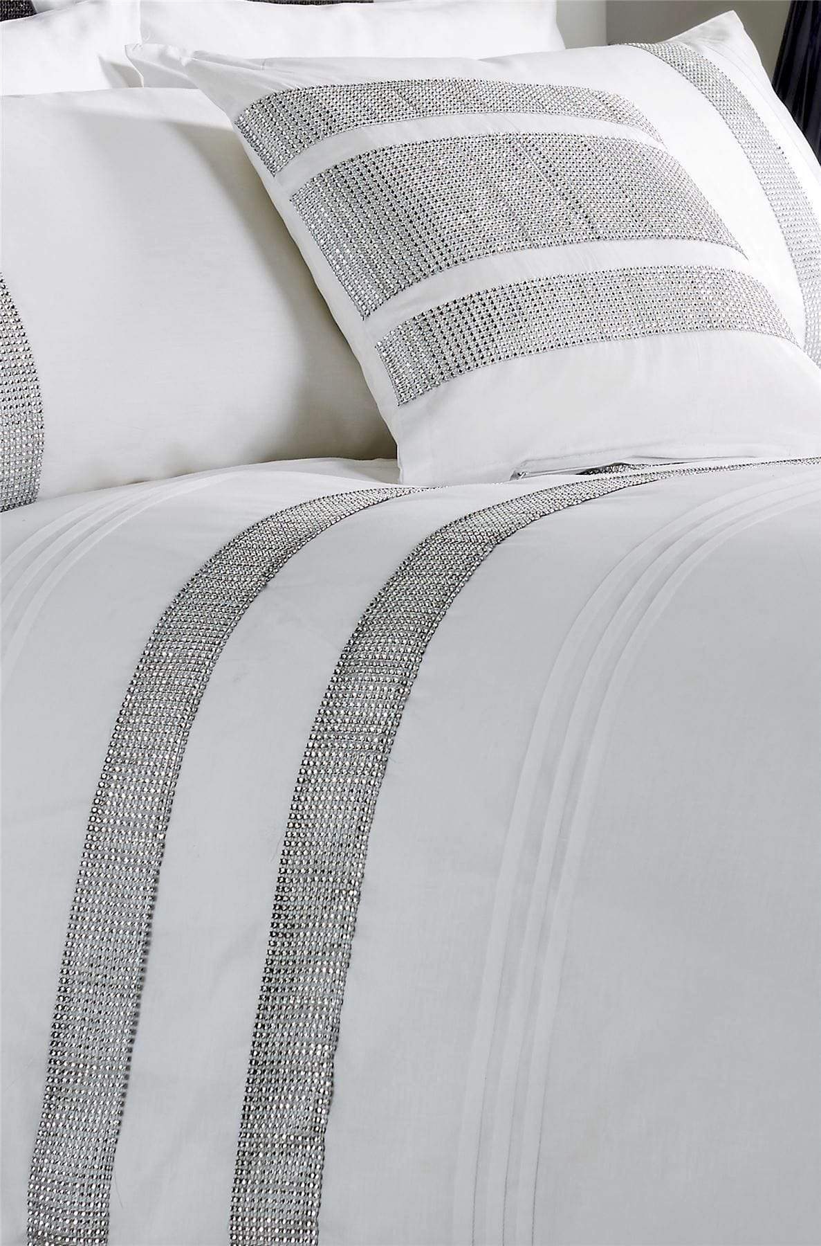 OLIVIA ROCCO Diamante Glitz Cotton Rich Duvet Set With Handwoven Crystal Detailing For Elegant Bedroom Decor In All Sizes Soft Plush Comfort