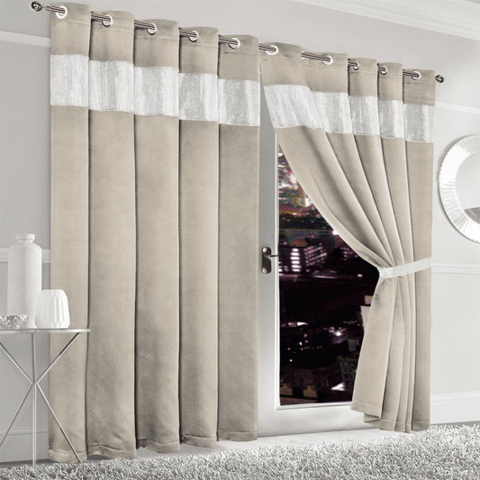 OLIVIA ROCCO Diamante Natural Blackout Eyelet Curtains With Tie Backs Thermal Ring Top Window Dressings For Living Room And Bedroom
