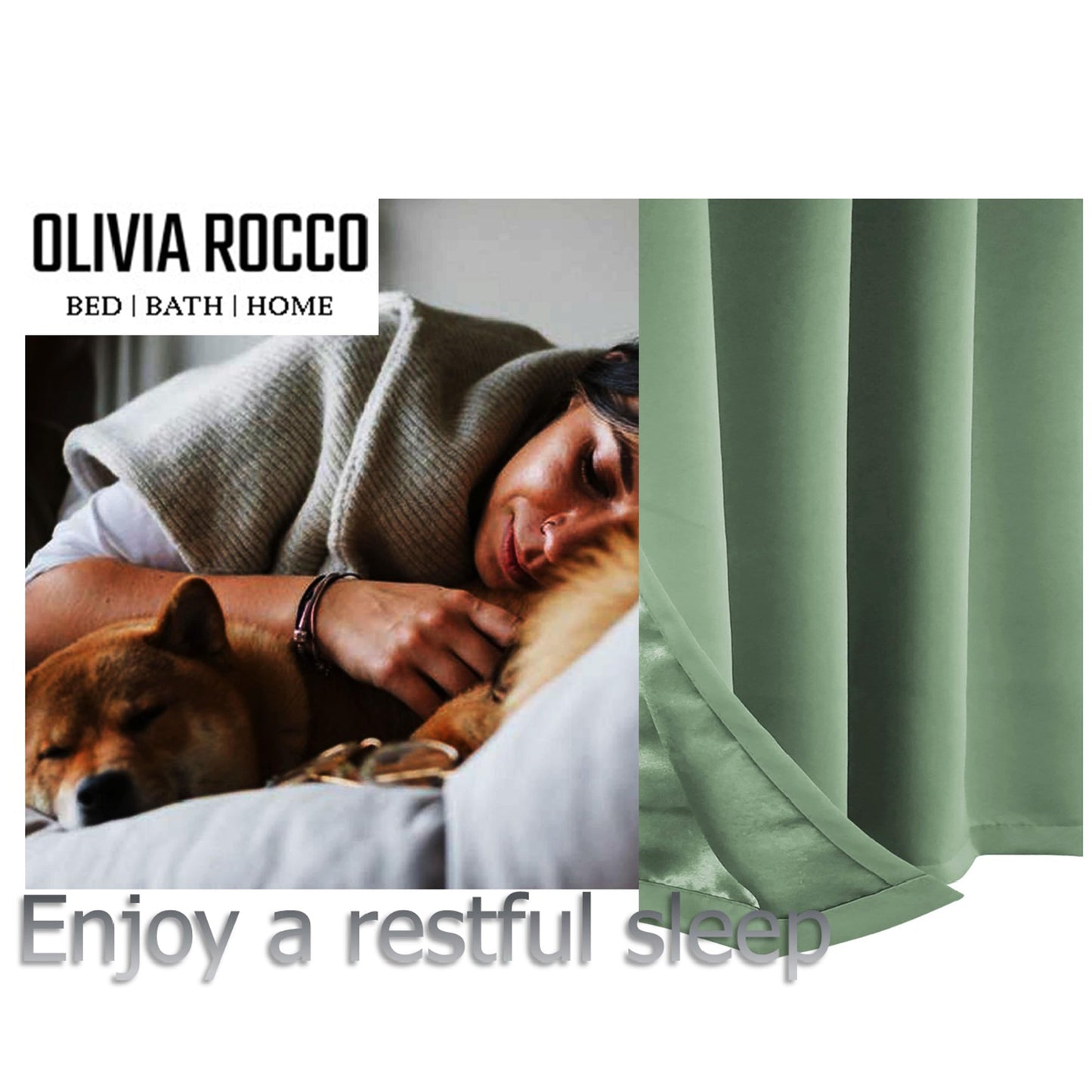 OLIVIA ROCCO Diamante Sage Green Blackout Eyelet Curtains With Tie Backs Thermal Ring Top Window Dressings For Living Room