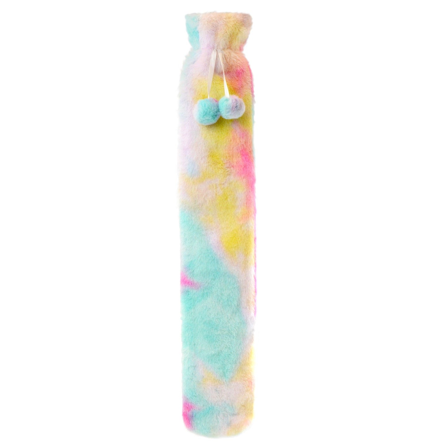 OLIVIA ROCCO Extra Long Rainbow Tie Dye Hot Water Bottle 2L Heat Therapy With Soft Faux Fur Cover Natural Rubber UK Safe Tested