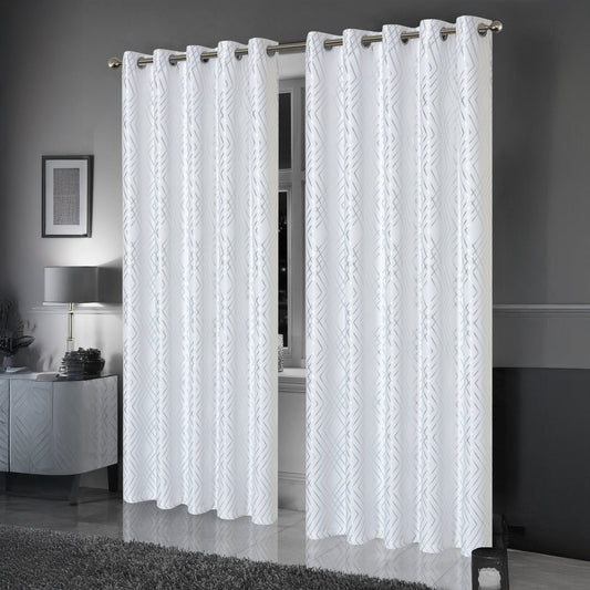 OLIVIA ROCCO Geometric White Sparkle Blackout Curtains Soft Thermal Insulated Drapes Eyelet Ring Top Living Room And Bedroom