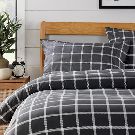 OLIVIA ROCCO Grey Check Reversible Duvet Cover Set Soft Durable Breathable Polyester Bedding Machine Washable Single Double King