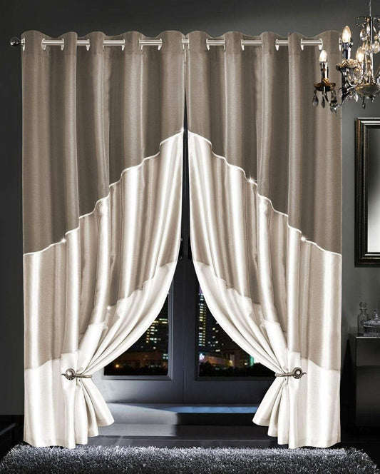 OLIVIA ROCCO Haveli Luxury Faux Silk Curtains Room Darkening Glitz Detailing Ring Top Eyelet Design For Bedroom And Living Room Multiple Sizes Colors