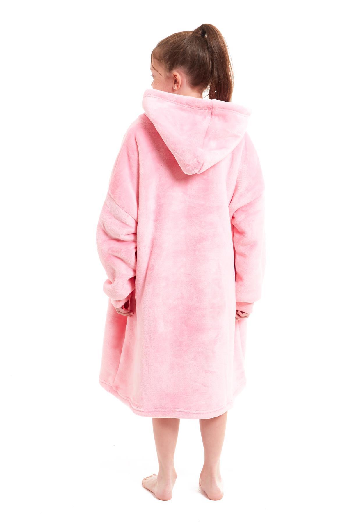 OLIVIA ROCCO Kids Oversized Hooded Fleece Blanket With Sherpa Fur, Elastic Cuffs, Double Pocket, Ages 8-15, Ultra Soft Lining For Cozy Comfort