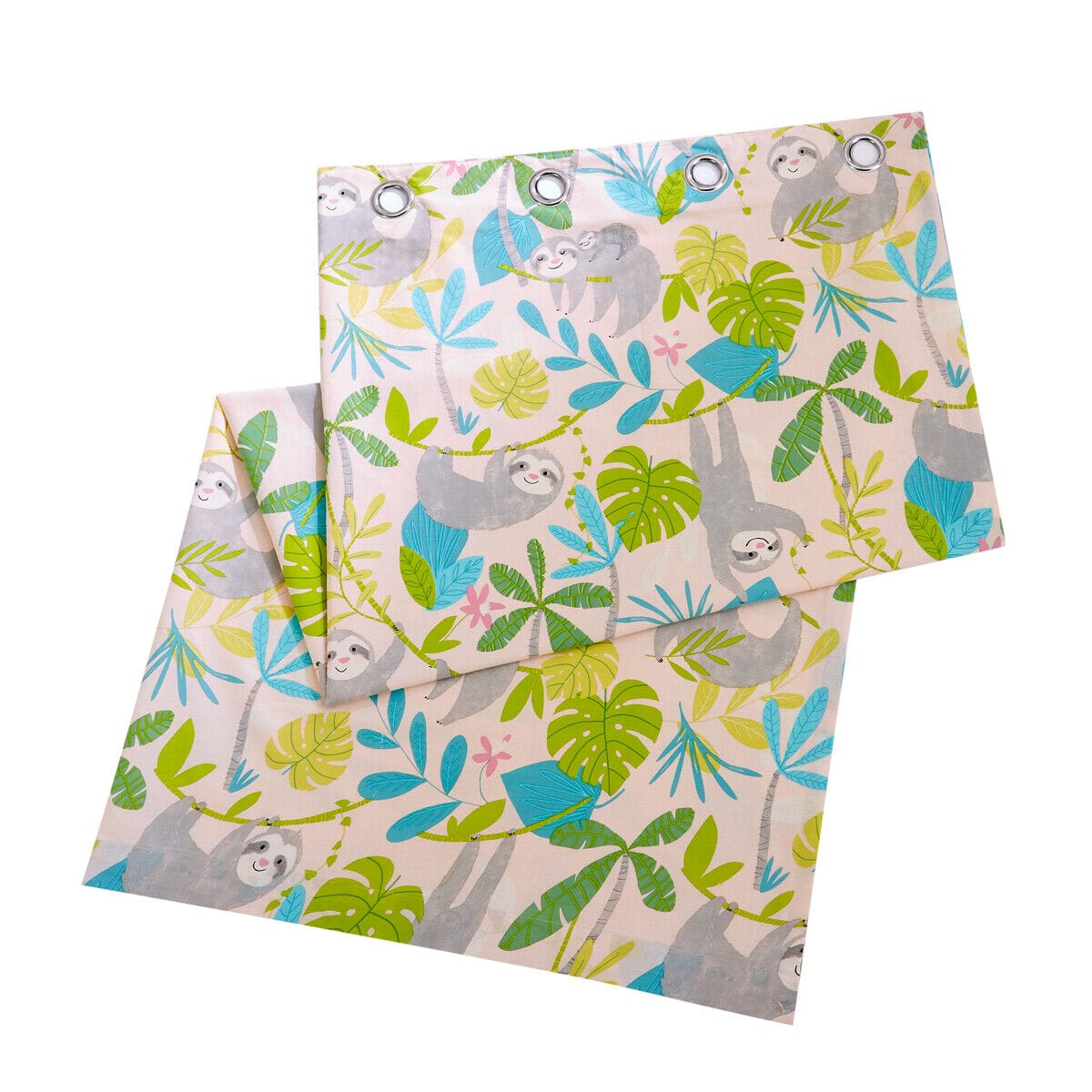 OLIVIA ROCCO Lazy Sloth Kids Duvet Set Soft Cotton Blend Bedding With Pillowcase And Matching Curtains OEKO TEX Certified Single And Double Sizes