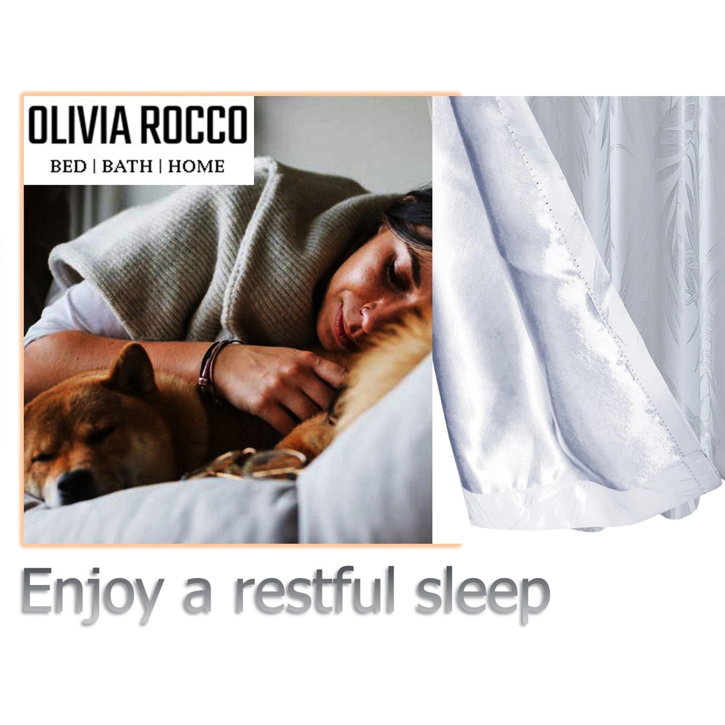 OLIVIA ROCCO Leaf White Sparkle Blackout Curtains Super Soft Fabric Thermal Insulated Eyelet Drapes 2 Panels For Living Room Bedroom