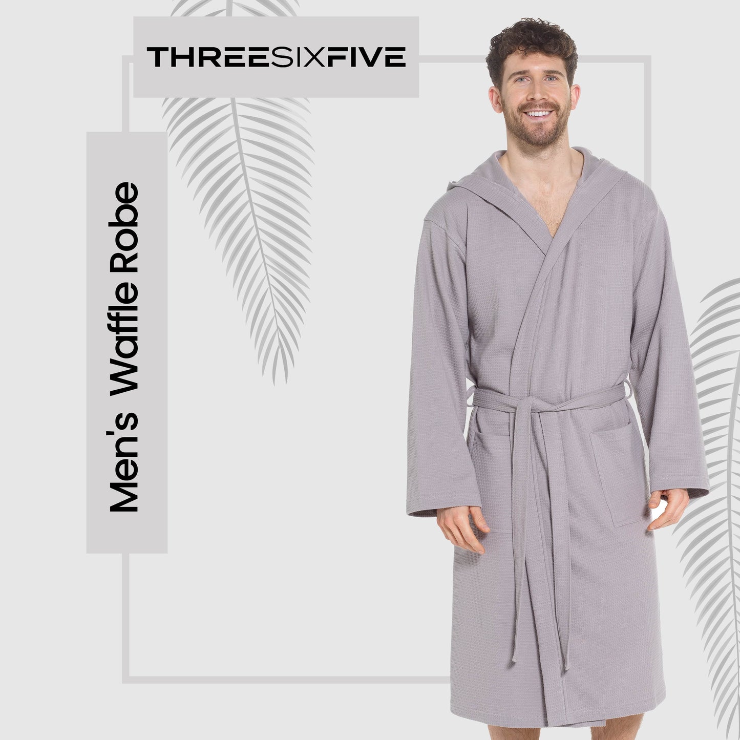 OLIVIA ROCCO Men's Hooded Waffle Cotton Bathrobe Grey 100 Percent Cotton Super Absorbent Spa Robe For Home And Loungewear Ideal For Spa And Home Use