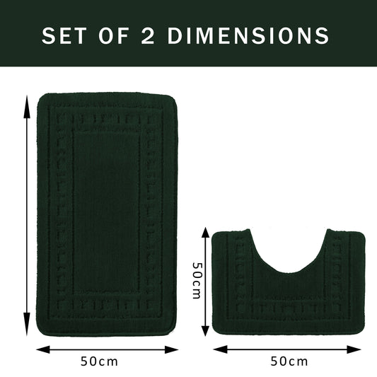 OLIVIA ROCCO Miami 2 Piece Emerald Green Bath Mat And Pedestal Set Non Slip Soft And Absorbent For Comfort And Safety In Your Bathroom