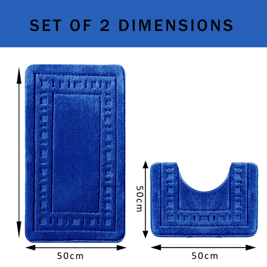 OLIVIA ROCCO Miami 2 Piece Royal Blue Bath Mat and Pedestal Set Non Slip Soft Absorbent Bathroom Mat for Comfort and Safety