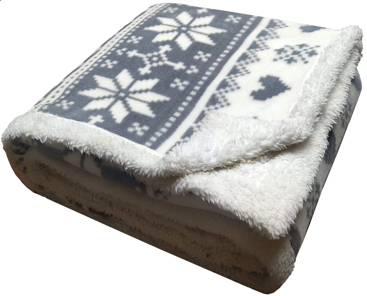 OLIVIA ROCCO Nordic Fair Isle Reversible Teddy Fleece Duvet Set With Pillowcases Plush Faux Fur Bedding Warm Winter Decor