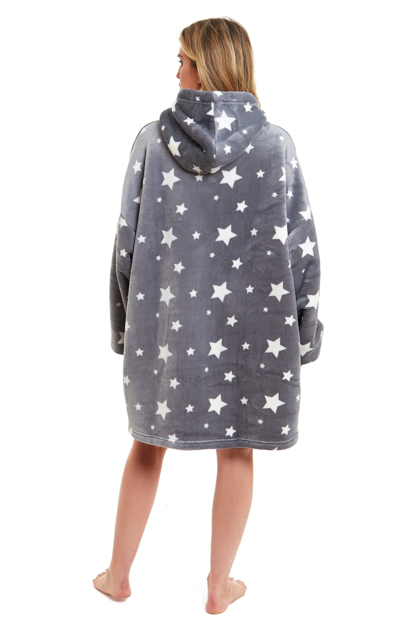 OLIVIA ROCCO Oversized Hooded Blanket Reversible Sherpa Fleece Grey Stars Plush Cozy Hoodie For Adults And Kids Ultra Soft Lining Lounge Wear