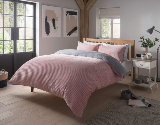 Ribbed Fleece Reversible Teddy Duvet Set
