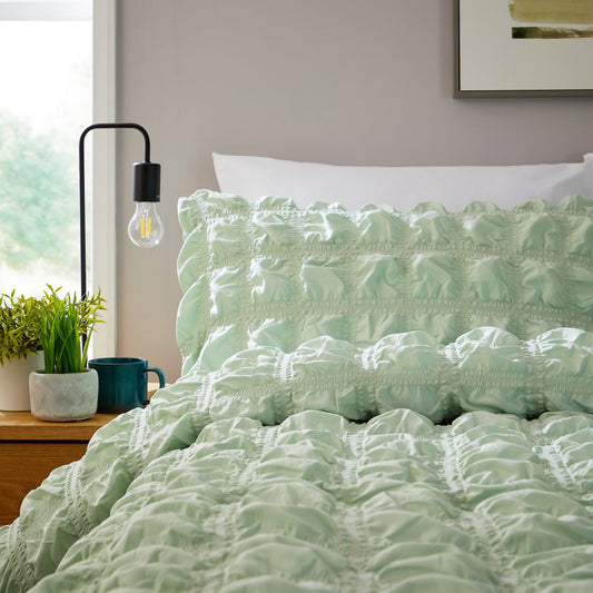 OLIVIA ROCCO Soho Sage Green Microfibre Duvet Cover Set With Pillowcases Quilted Easy Care Bedding Machine Washable