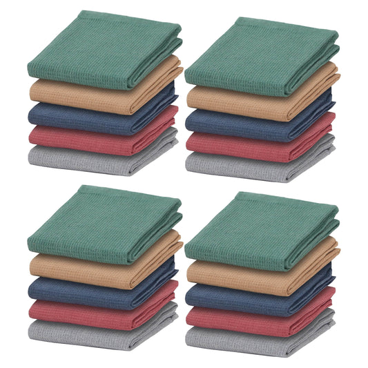 OLIVIA ROCCO 20 Pack Tea Towel Set Waffle Weave 100 Percent Cotton Absorbent Durable Kitchen Towels Assorted Colors Bar Catering
