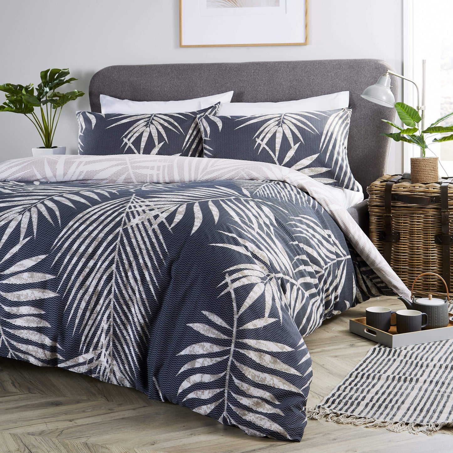 OLIVIA ROCCO Tropical Leaf Reversible Duvet Set Cotton Rich Bedding for Single Double King Sizes with Botanical Designs