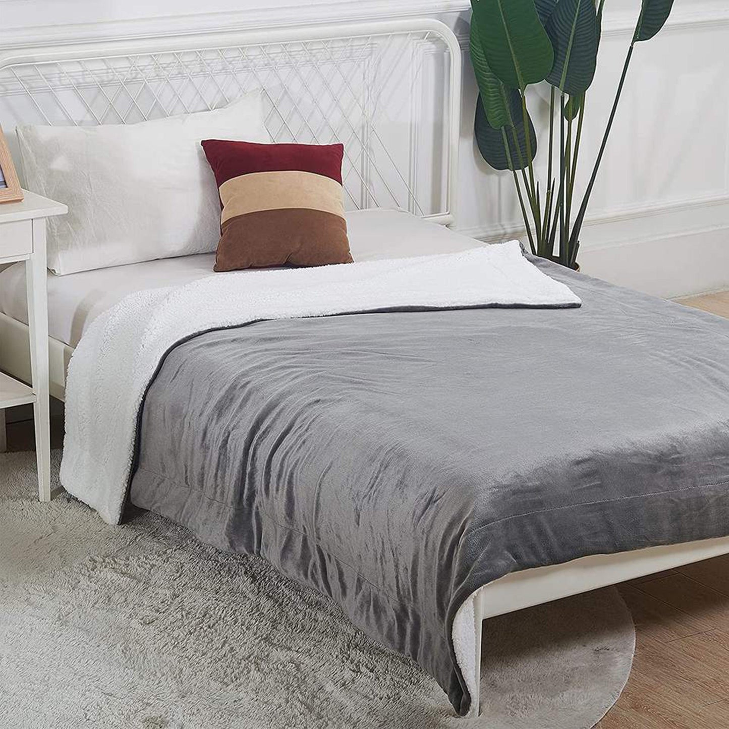 OLIVIA ROCCO Double Layer Electric Heated Throw Blanket Grey With Adjustable Heat Settings And Overheat Protection For Home Use