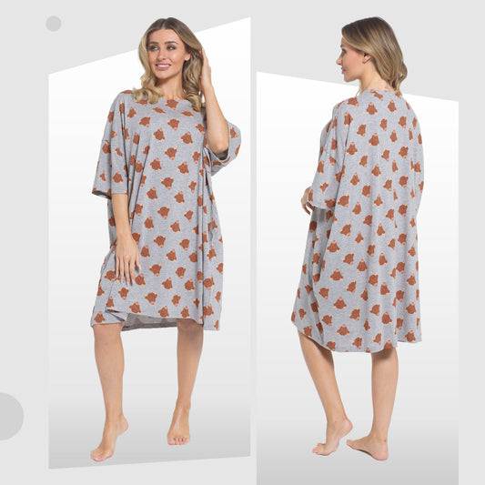 OLIVIA ROCCO Ladies Highland Cow Cream Baggy Nightdress Oversized T Shirt Nightshirt 100 Percent Cotton Short Sleeve Lounging