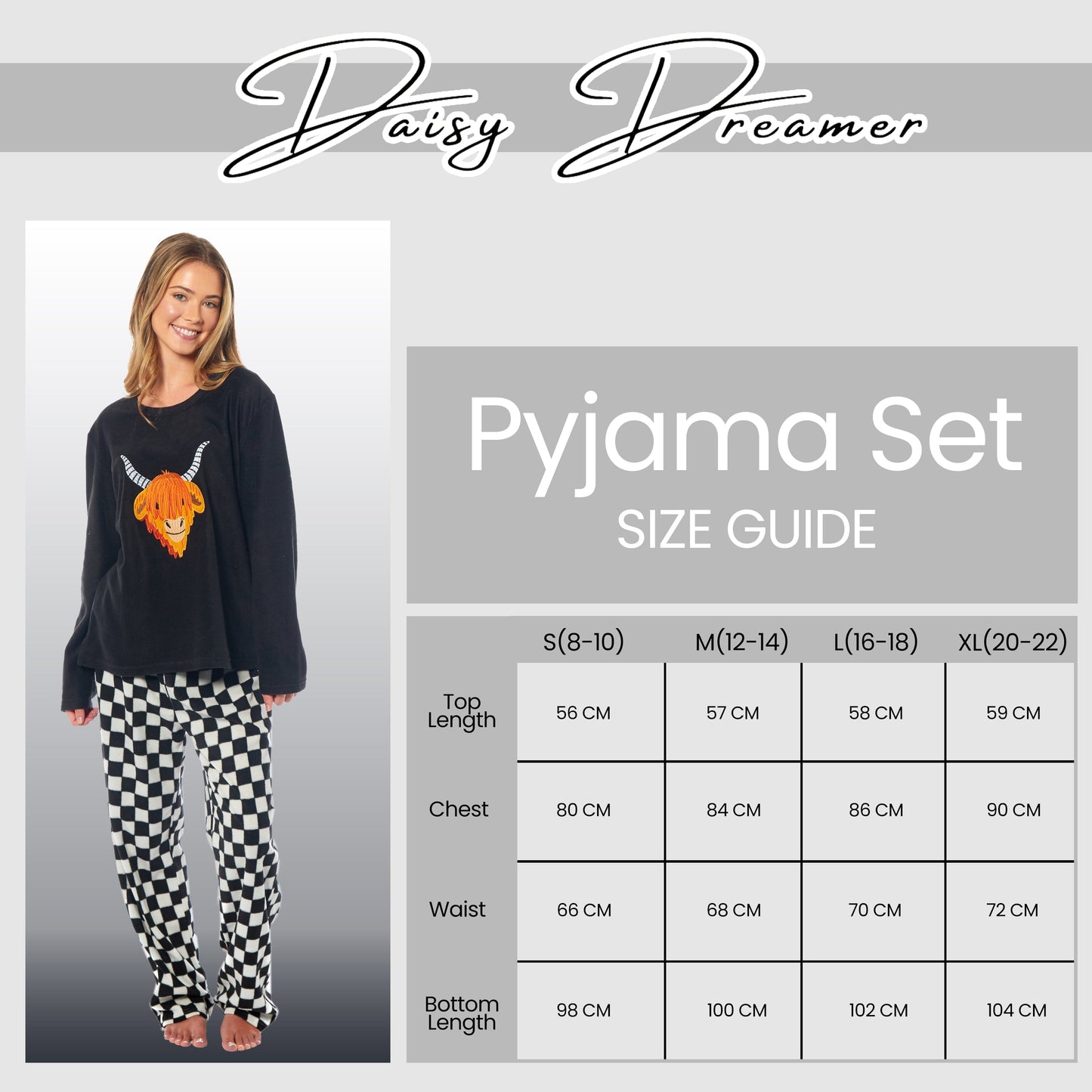 OLIVIA ROCCO Womens Thermal Fleece Pyjamas Set Highland Cow Animal Print Long Sleeve Top And Bottom Polyester Cozy Sleepwear