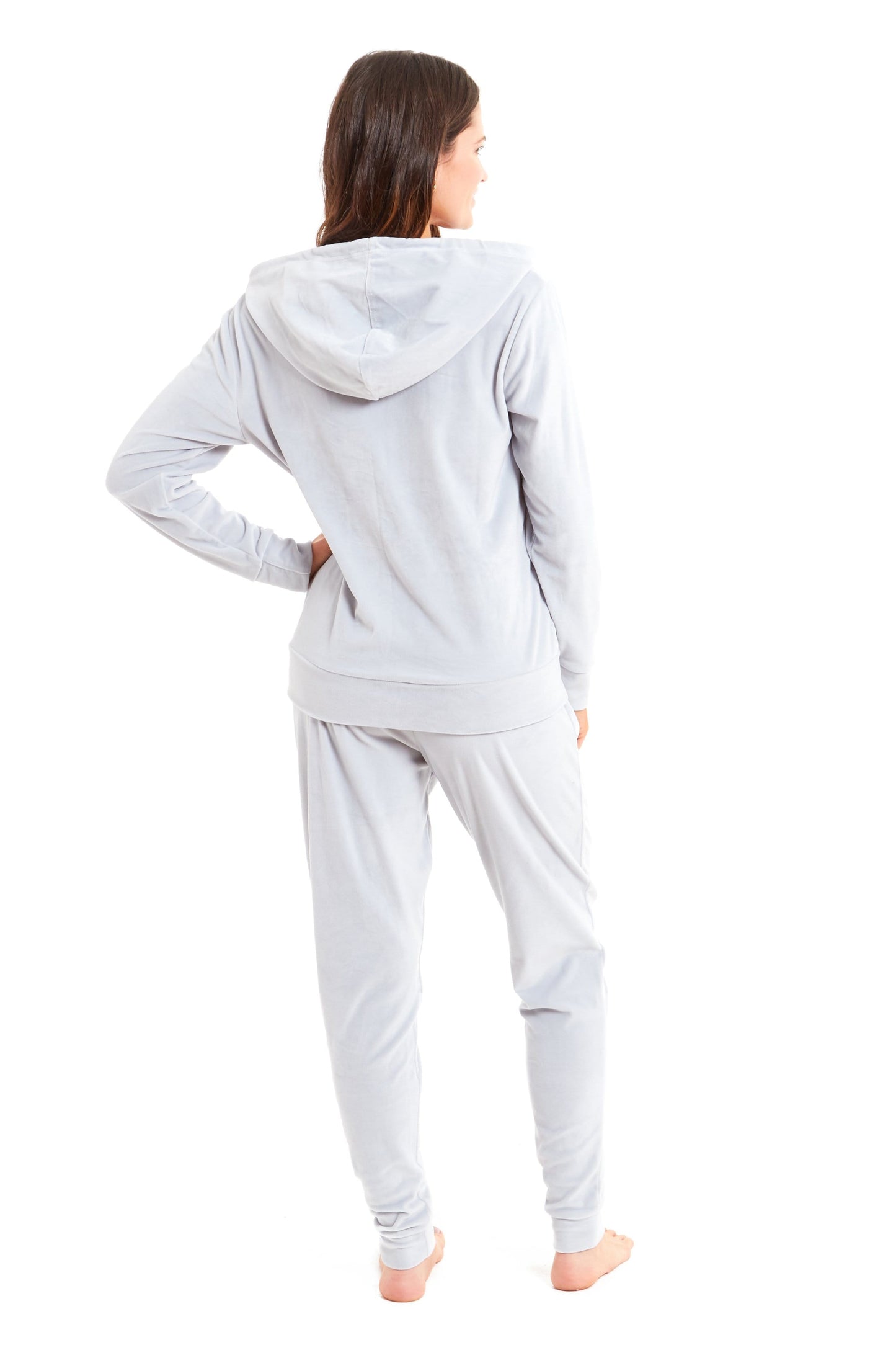 OLIVIA ROCCO Womens Hooded Velour Lounge Set With Zipped Top And Elasticated Waistband Soft Stretchable Nightwear UK Sizes 8-22