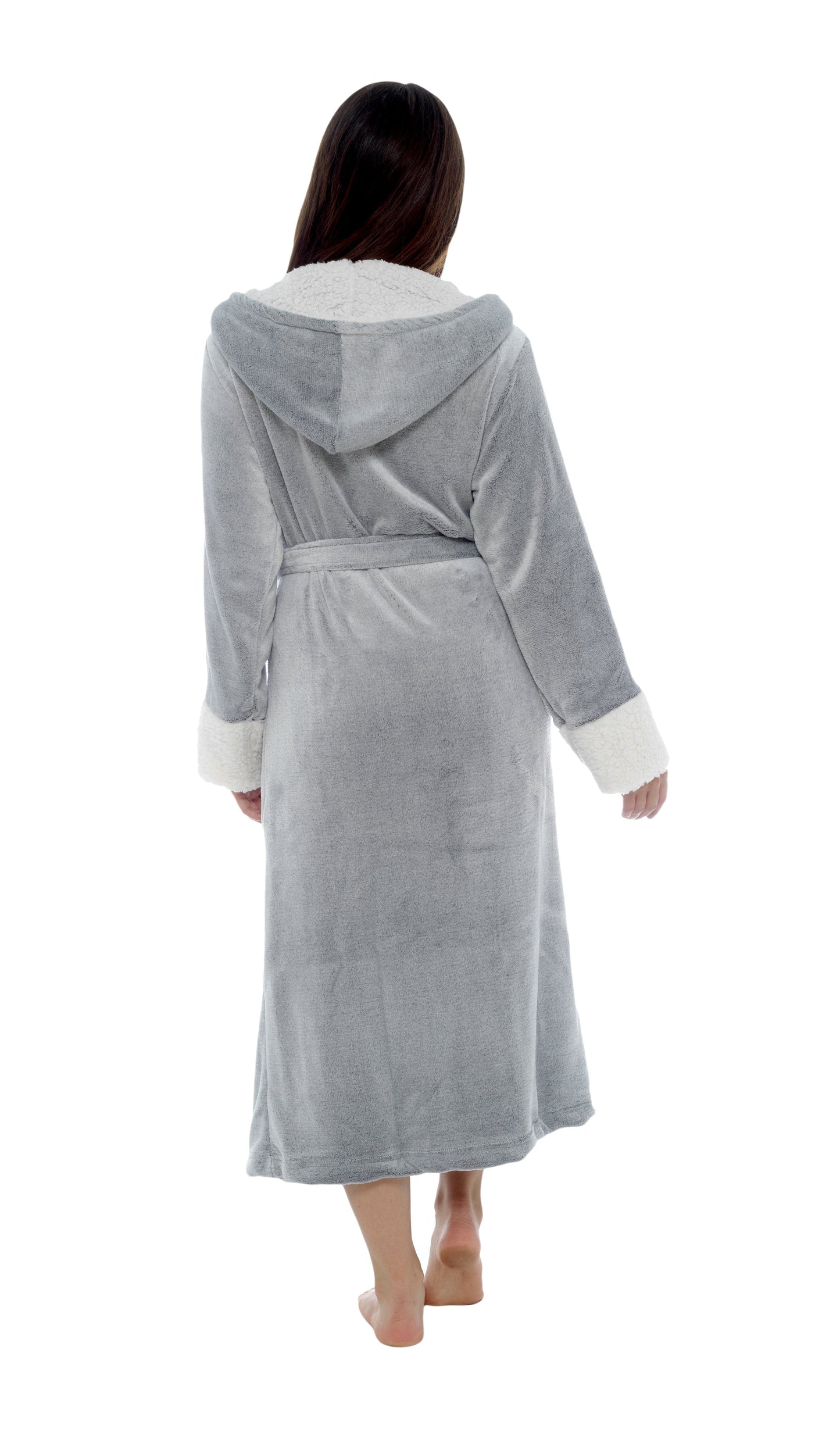 OLIVIA ROCCO Shimmer Fleece Hooded Bath Robe Grey For Women Luxurious Soft Plush Dressing Gown Multiple Sizes Available Now