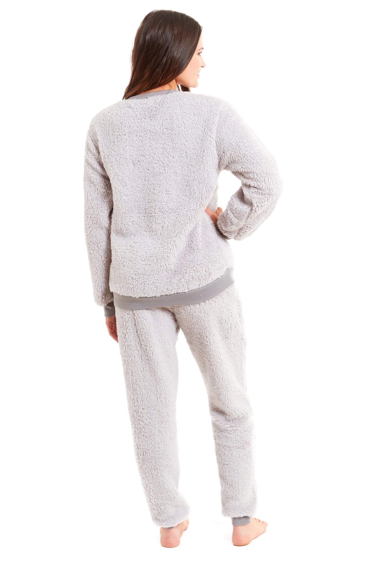 OLIVIA ROCCO Women's Teddy Fleece Pyjama Set Super Soft Stretchable Loungewear Crew Neck Nightwear For Relaxation And Sleep