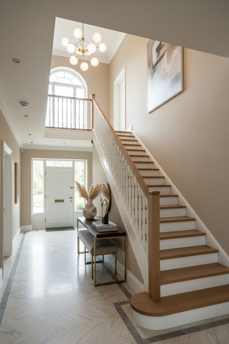 A beautiful hall stairs and landing from a modern british home