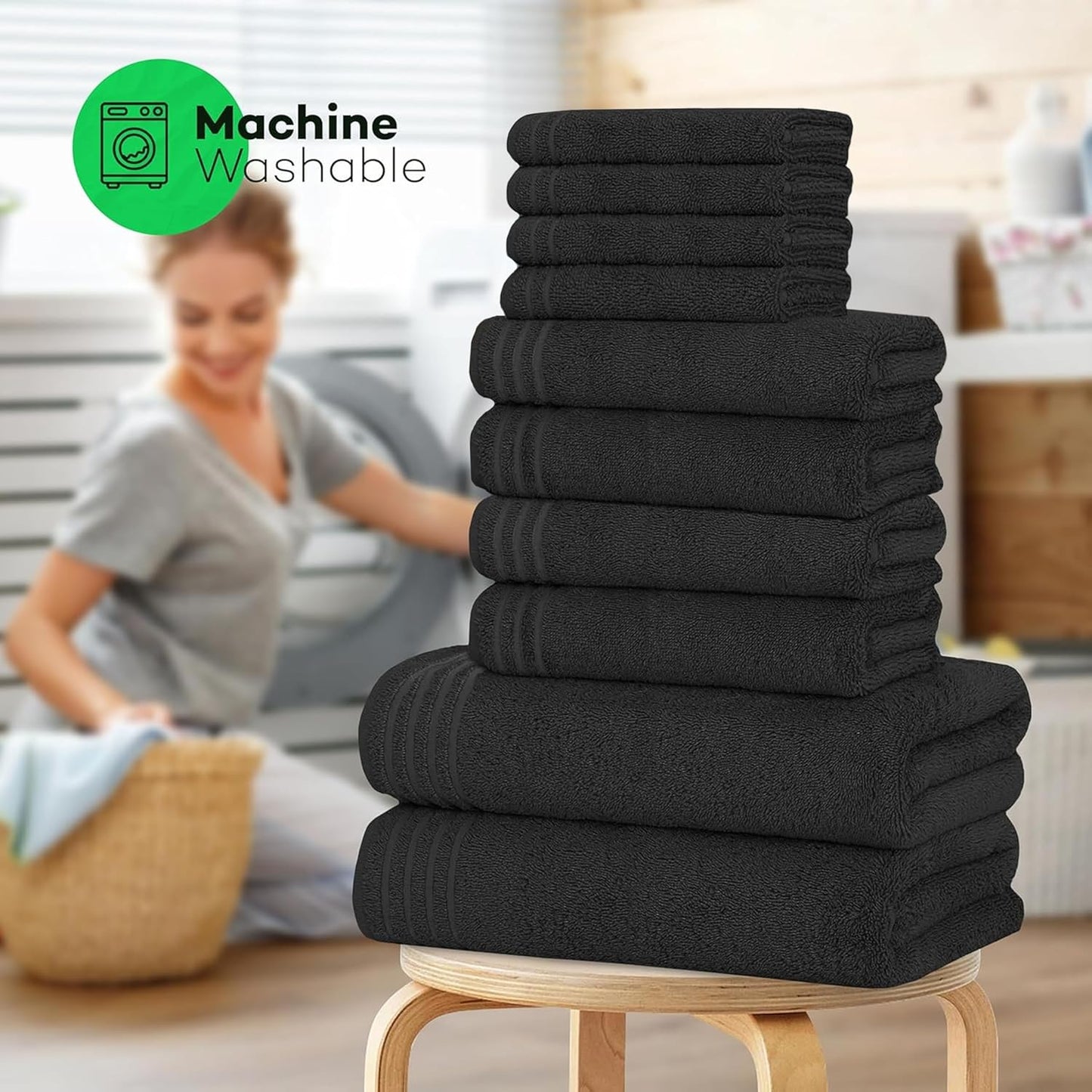 OLIVIA ROCCO Monaco 10 Piece Luxury Egyptian Cotton Towel Set 500 GSM With 4 Face Towels 4 Hand Towels 2 Bath Towels For Bathroom