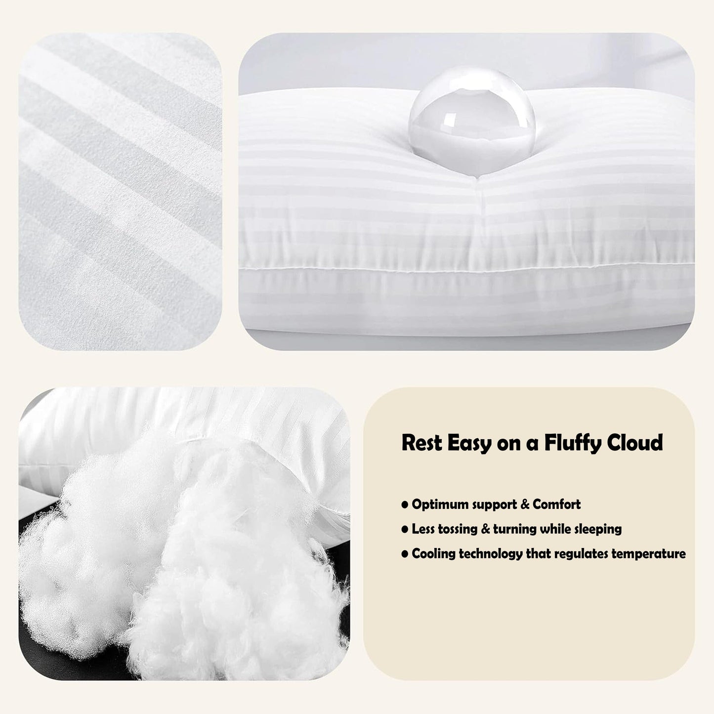 OLIVIA ROCCO 2 Pack Luxury Hotel Pillows Hypoallergenic Hollowfibre Soft Medium Support Breathable For Comfortable Sleep Standard Size