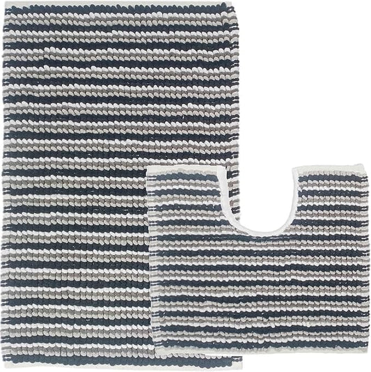 OLIVIA ROCCO Amalfi 2 Piece Bath Mat Set 100 Percent Cotton Jumbo Plush Absorbent Pedestal Bath Rug Modern Design For Bathroom Decor