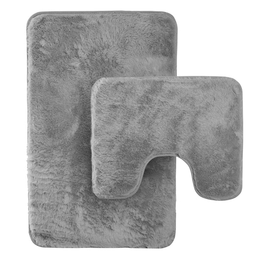 OLIVIA ROCCO 2 Piece Bath Mat Set Non Slip Super Absorbent Quick Dry Extra Soft Plush Rug And Toilet Mat Charcoal Sage Green Cream Natural