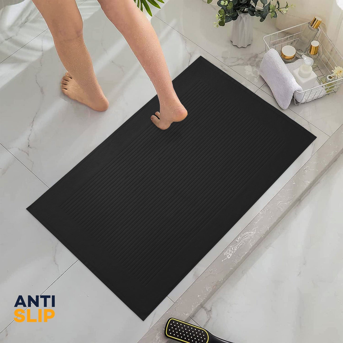 OLIVIA ROCCO Monaco 2 Piece Bath Mat And Pedestal Set Non Slip Water Absorbent 100 Percent Cotton Mats For Safety And Comfort