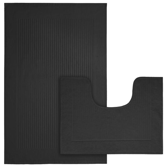 OLIVIA ROCCO Monaco 2 Piece Bath Mat And Pedestal Set Non Slip Water Absorbent 100 Percent Cotton Mats For Safety And Comfort