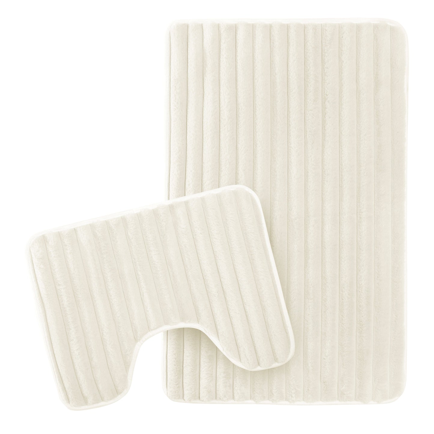 OLIVIA ROCCO 2 Piece Ribbed Bath Mat Set Cream Extra Soft Non Slip Super Absorbent Easy Care Bathroom And Toilet Mats For Home Use