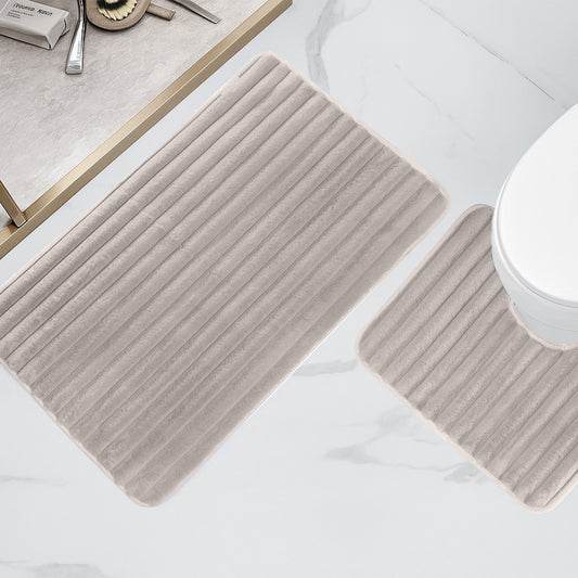 OLIVIA ROCCO 2 Piece Ribbed Bath Mat Set Natural Extra Soft Non Slip Super Absorbent Easy Care Polyester Bathroom Mats Machine Washable