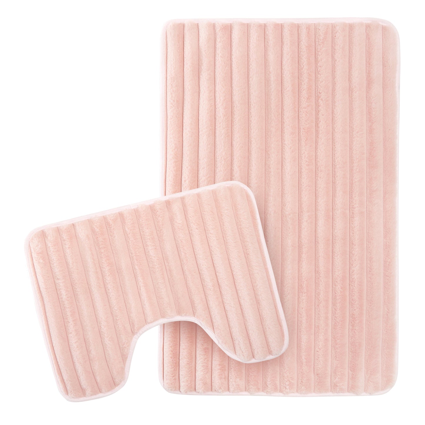 OLIVIA ROCCO 2 Piece Ribbed Bath Mat Set Pink Extra Soft Non Slip Super Absorbent Machine Washable Easy Care Bathroom Toilet Mats