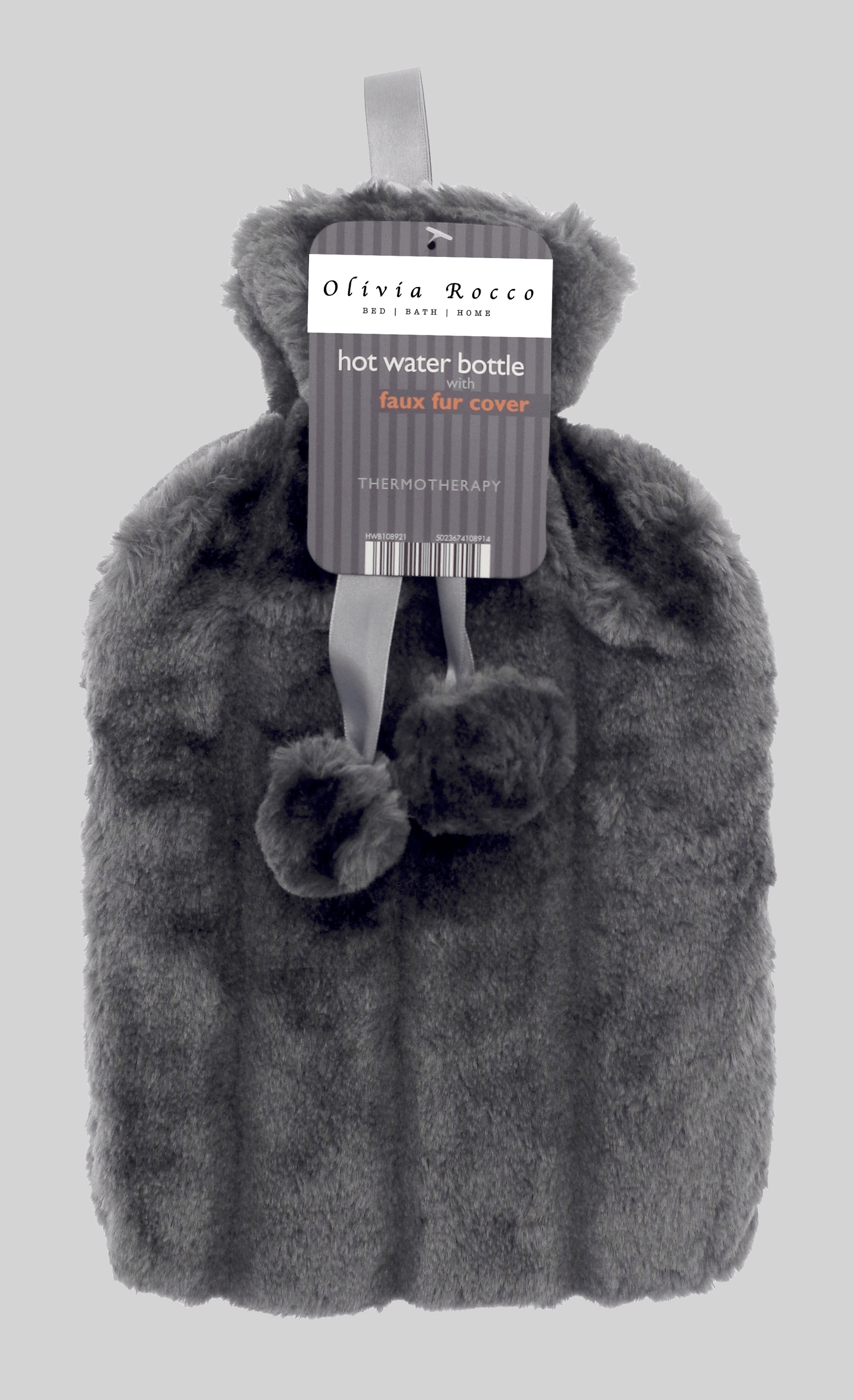 OLIVIA ROCCO Hot Water Bottle 2L With Faux Fur Pom Pom Cover Soft Plush Natural Rubber UK Safety Tested Cozy Winter Gift