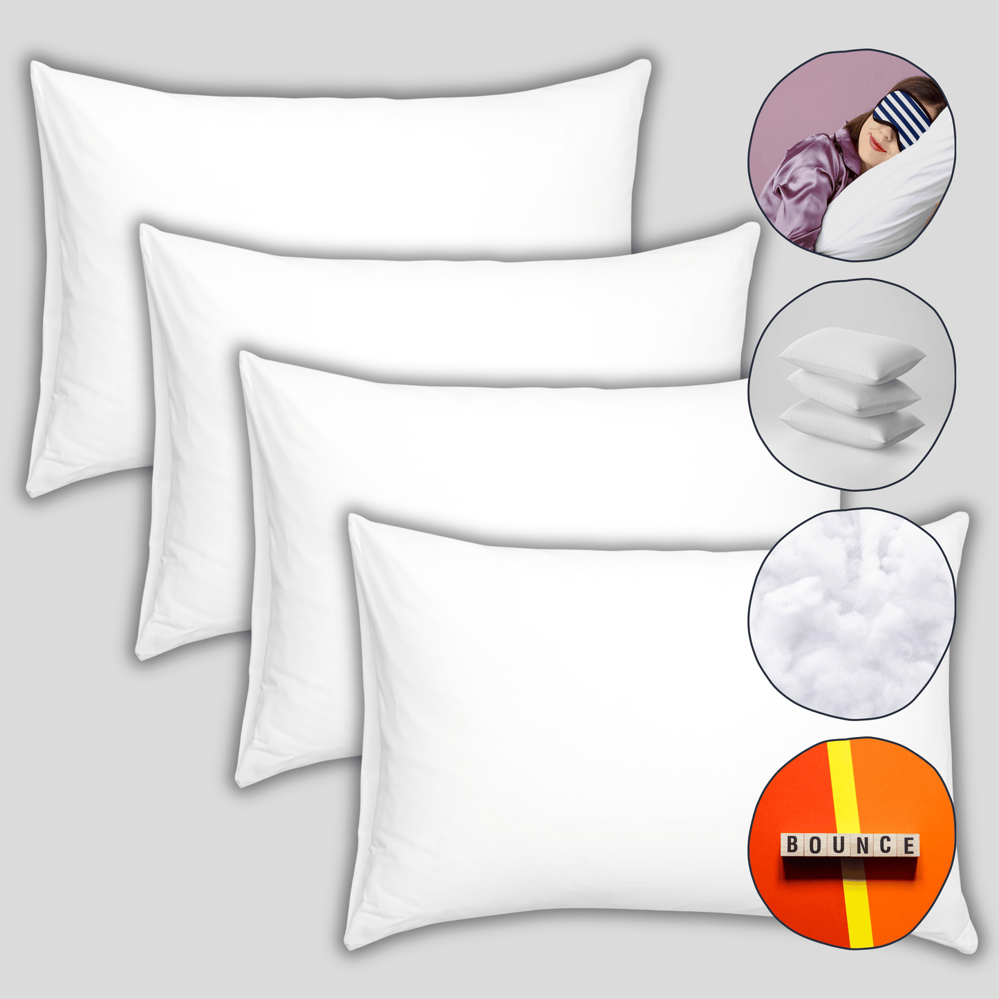 OLIVIA ROCCO 4 Pack Super Bounce Back Pillows With Luxury Fibre Filling For Superior Comfort And Support Hypoallergenic Durable Soft Sleep Pillows