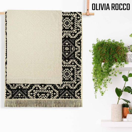 OLIVIA ROCCO 4 Piece Moroccan Towel Set - 100% Cotton, 500GSM, High Absorbency, Quick Drying, Soft Hand And Bath Towels, Elegant Bathroom Decor