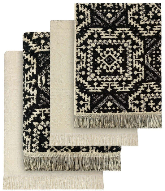 OLIVIA ROCCO 4 Piece Moroccan Towel Set - 100% Cotton, 500GSM, High Absorbency, Quick Drying, Soft Hand And Bath Towels, Elegant Bathroom Decor