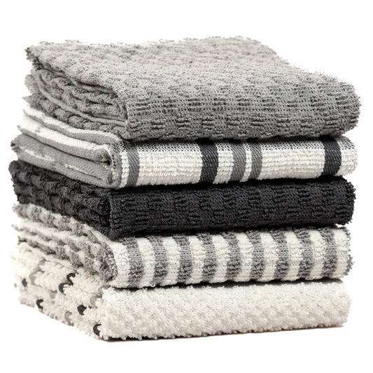OLIVIA ROCCO 5 Pack Cotton Terry Kitchen Towels 45x65cm Super Absorbent Quick Drying Durable for Home and Professional Use
