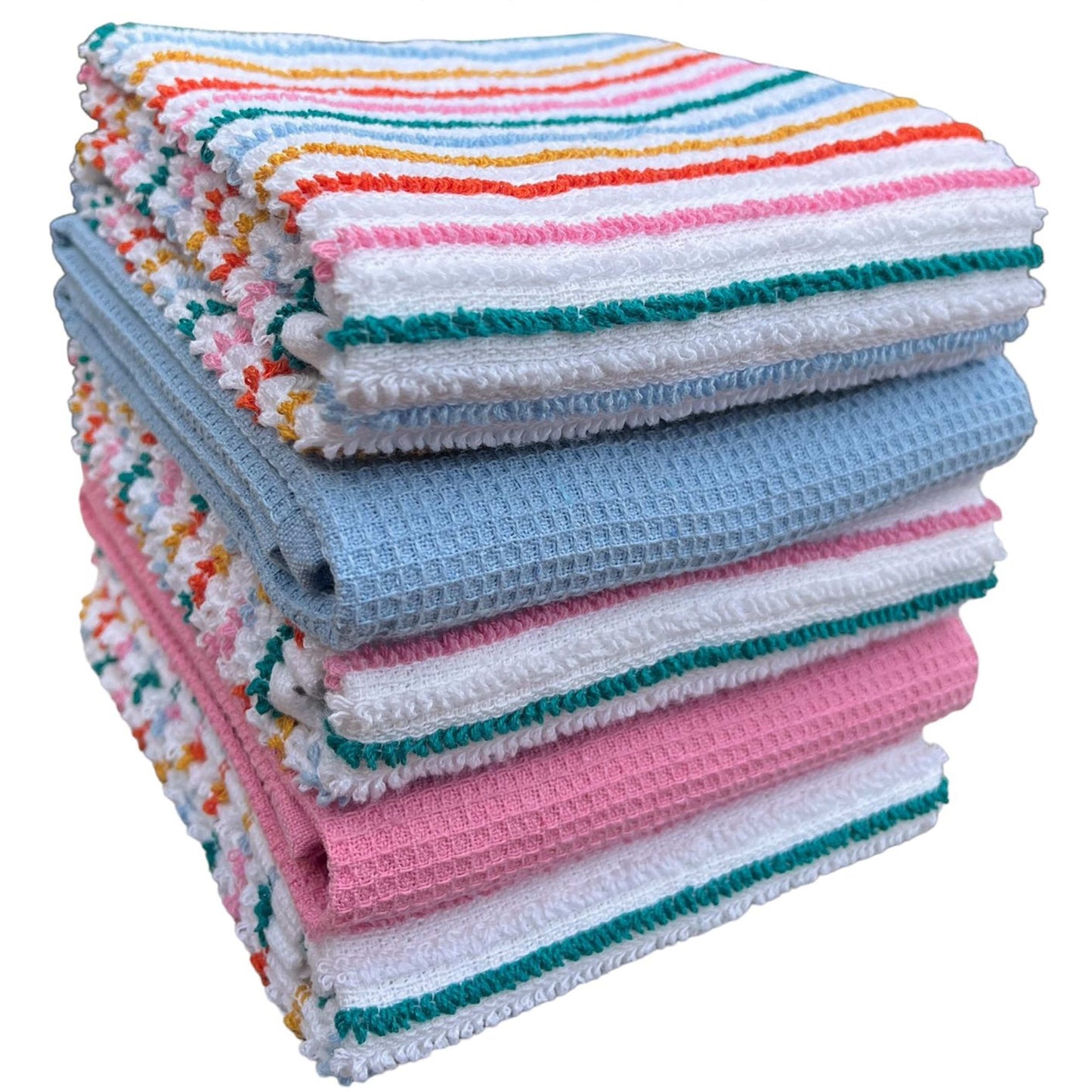 OLIVIA ROCCO 5 Pack Cotton Kitchen Tea Towels Striped Ribbed Waffle 45cm x 65cm Quick Dry Super Absorbent Machine Washable Durable